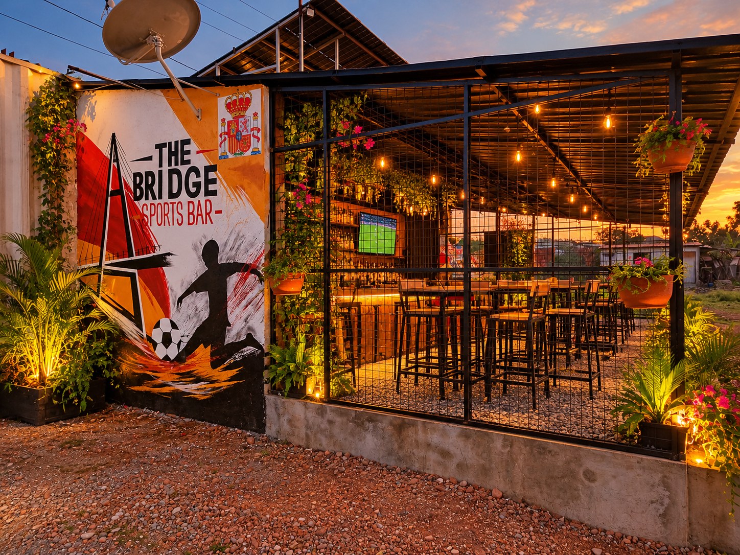 Sports-themed entrance to the bar