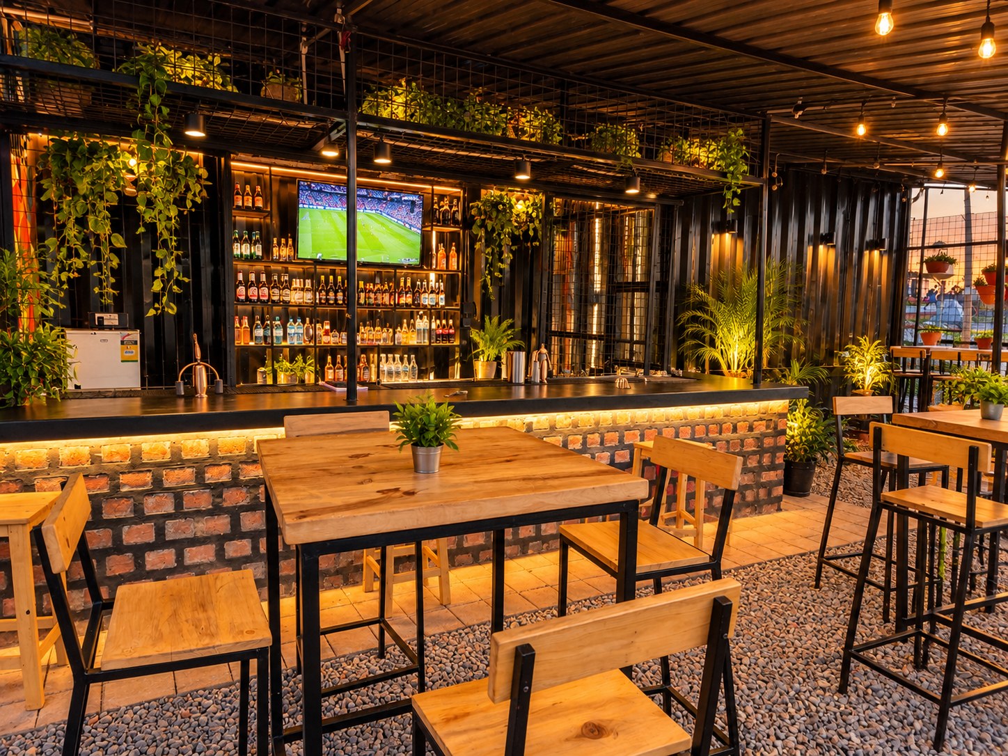 Football on screen above the bar at The Nile Bridge in Jinja